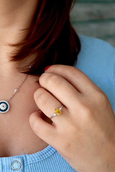 Silveranka 925 Ayar Gümüş Sitrin Taşlı Vintage Yüzük