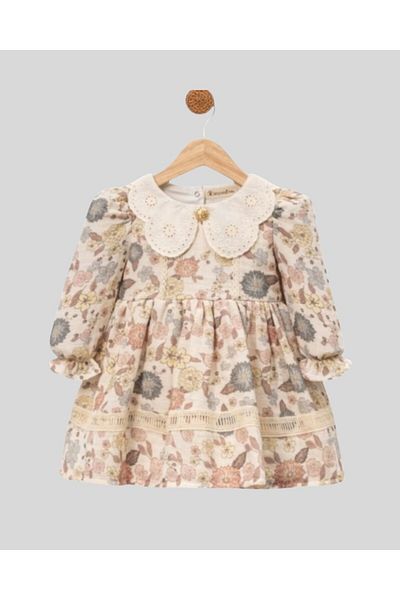 Babexi Little Emu Gold Button Detail Floral Muslin Dress