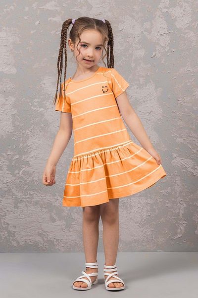 wakawakakidsstore Turquoise Striped Smiley Face Printed Flounce Skirt Girl's Dress - Orange