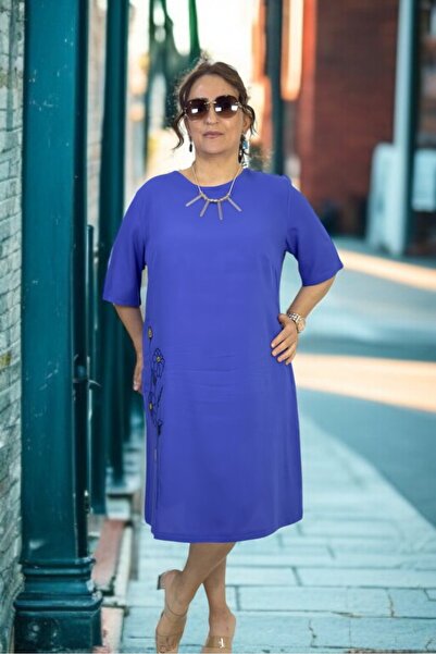 yagmurberen ROCHIE DE MĂRIME MARE DE BUMBAC DE MĂRIME MARE CU GÂT DE BICICLETĂ BRODAT