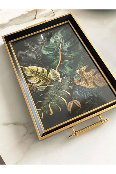 Mirsa Global Leaf Patterned Tea Tray, Luxury Tea Tray, Presentation Tray