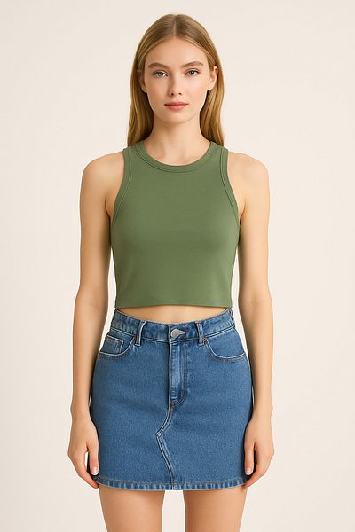 Giyim Dünyası Women's Strappy Crop Tank Top Khaki