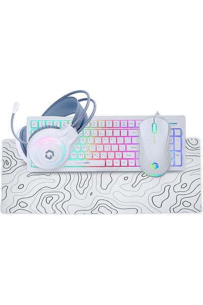 GAMEON GO-CYPHERW-XL-W All-In-One Gaming Bundle, Keyboard, Headset, Mouse & Mousepad