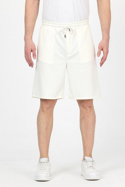 DAMGA JEANS Ανδρικό ελαστικό στη μέση Loose Leg Basic Cream φαρδύ σορτς