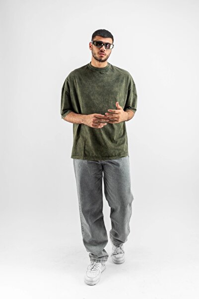 Sekizbiraltı Πράσινο Oversize Unisex T-Shirt - Πλενόμενο Basic Μοντέλο