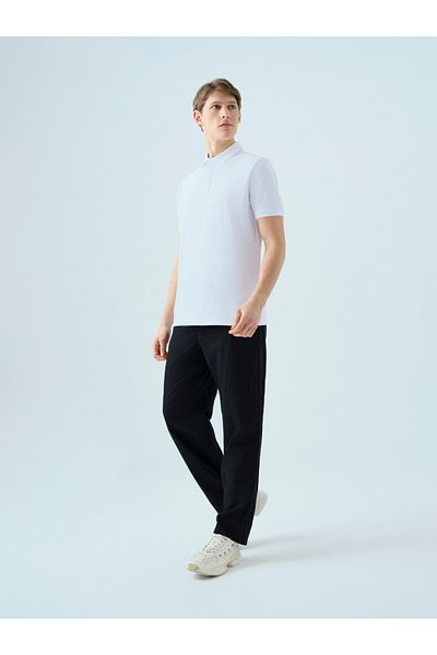 Loft 2035136 White Men's 100% Cotton Polo Neck T-Shirt