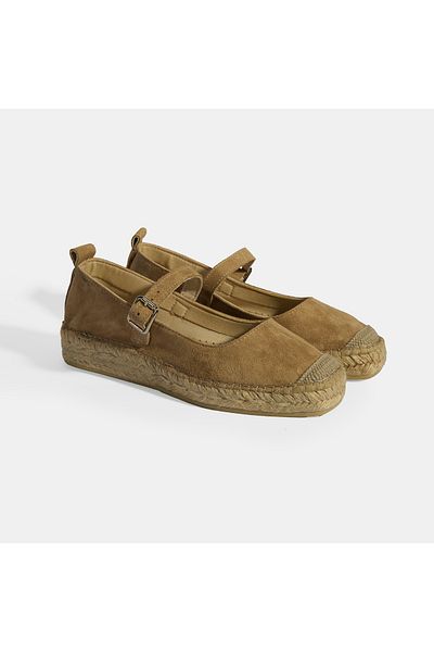 Desa Beige Women's Buckle Detailed Suede Mary Jane Espadrille