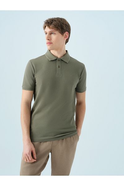 Loft 2035136 Khaki Men's 100% Cotton Polo Collar T-shirt