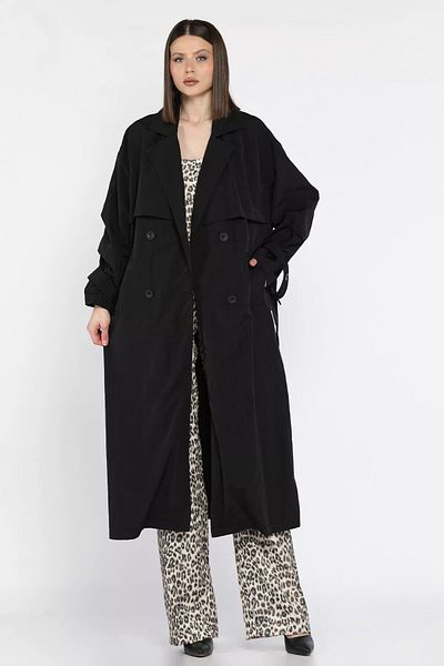 GÜLSELİ Black Waist Belted Slit Women's Trench Coat