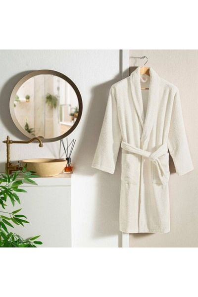 Taç Halat de baie cu guler șal din bumbac, mărimea L/XL, culoare Tac Ecru