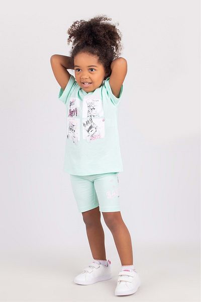 wakawakakidsstore Crew Neck Printed T-Shirt Shorts Girls Bottom Top Set