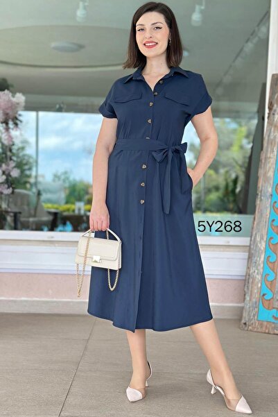 İnce Topuk Düğmeli Pinco Kumaş Elbise 5y268