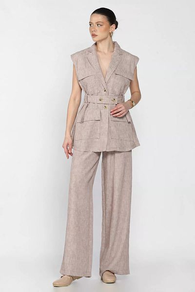 GÜLSELİ Mink Women's Waist Belted Vest Trousers Double Set