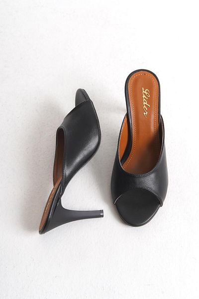 LDR Women's Black Thin Heeled Open Toe Slippers