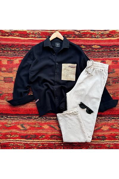 tiggirmoda Straw Pocket Muslin Shirt Pants Set