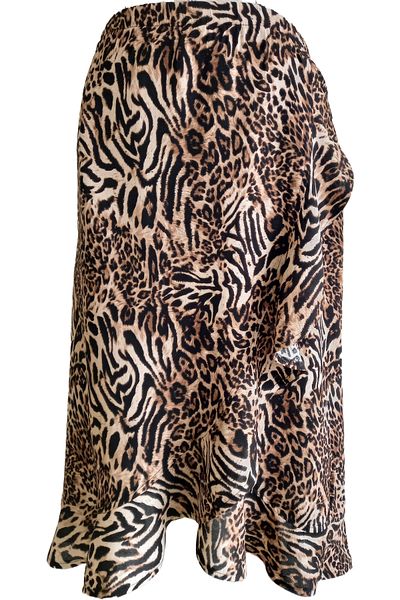 PARSGİYİM Women's Leopard Print Double-Breasted Flounce Skirt with Elastic Waist