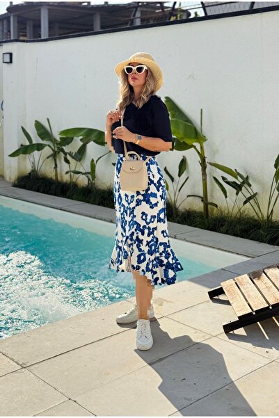 Tuğba Ceylin Butik Kadın yazlık krep kumaş çiçekli etek