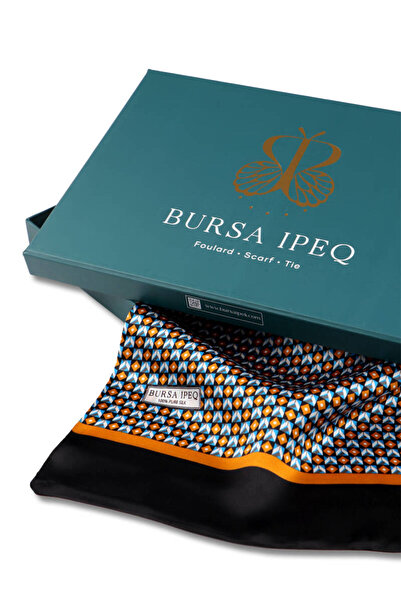 Bursa İpek Turquoise Patterned Men's Silk Kaşkol