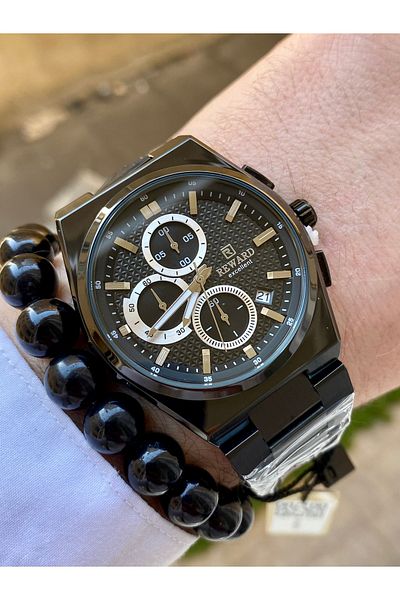 Reward Black Color Waterproof Steel Men Wrist Watch Bangle Gift