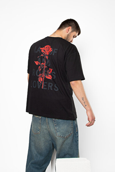 Sekizbiraltı Tricou negru unisex oversize cu imprimeu Roses Lovers
