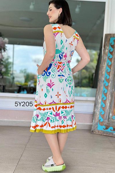İnce Topuk V-Neck Zero Sleeve Viscose Dress 5Y205