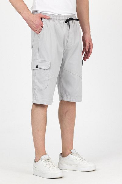 DAMGA JEANS Men's Elastic Waist Summer Sports Cargo Pocket Gray Capri Shorts