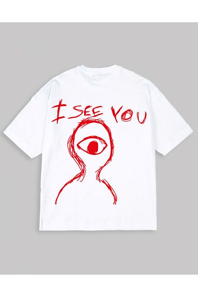 swOzz I See You Written White Oversize Unisex T-Shirt – Custom Printed Streetwear Design
