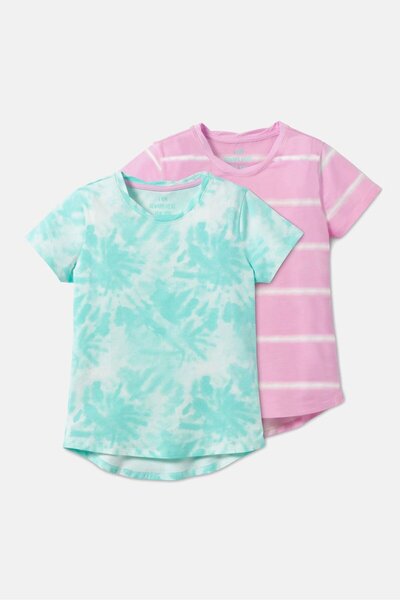 Tchibo Kids Girl 2 Pcs Tie Dye Short Sleeves Tee, Mint