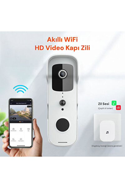 YECO BD-10 Akıllı Görüntülü Kapı Zili – PIR Sensör, IP66, WiFi, Çift Yönlü Ses