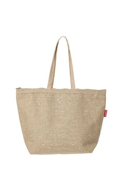 Baghashtag Silvery Jute Beach Bag with Zipper