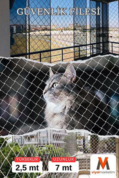 viyolmarketim Balkon Filesi 2,5x7 Metre Kuş Filesi Kedi Filesi Kuş Ağı Kuş Ön...