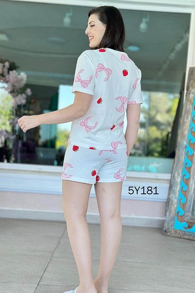 İnce Topuk 100% Cotton Single Jersey Combed Cotton Shorts Pajama Set 5Y181