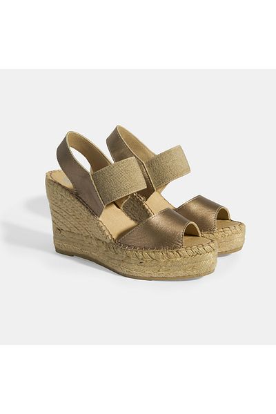 Desa Espadrile din piele cu toc cu pană, cu bandă elastică, aurii