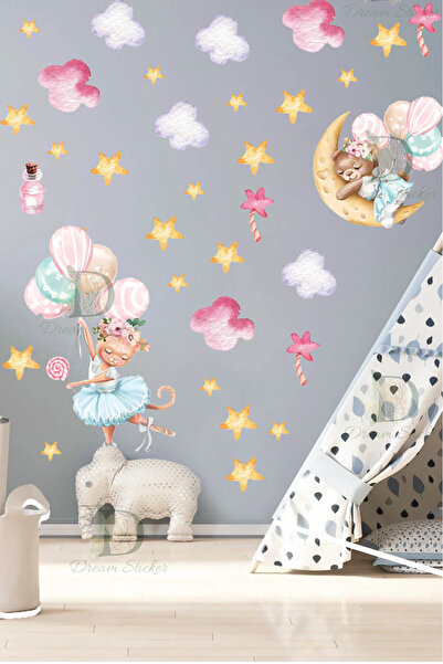 KT Decor Set de autocolante de perete pentru camera copiilor cu balerinii mag...