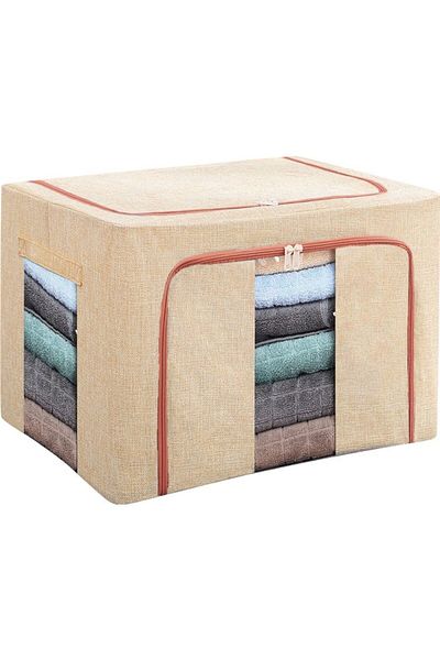 Flippy Storage Box 66 L, Cotton 50x40x33 Cm, Metal Frame, Stable Plastic Base Support, Beige