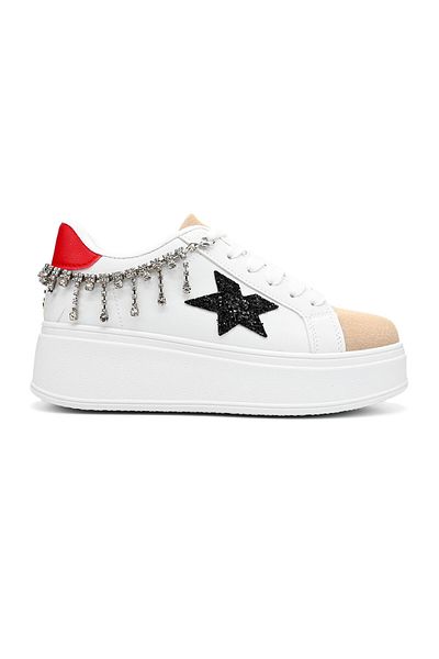 Tmall Women's Sports Shoes, Made of Eco-leather, With decorative chain, D1357, White with Red