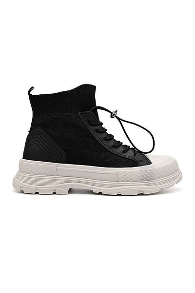 Tmall Women's High Top Sports Shoes, Textile Material, D1360, Black