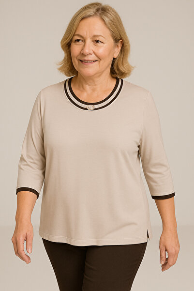 detay örme Kısa kol Garantili %60 Pamuk Bluz