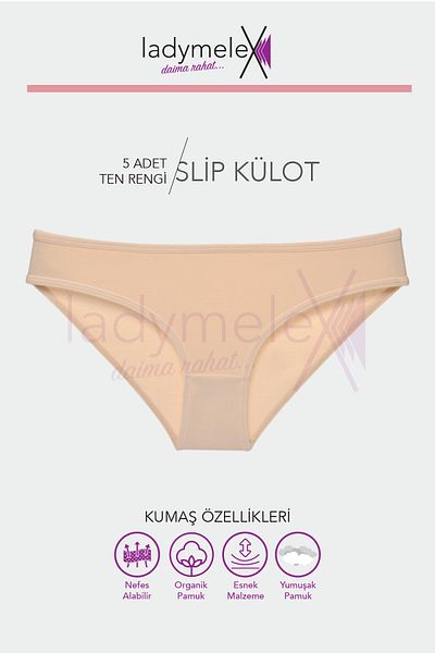 LadyMelex Chiloți pentru femei, chiloți pentru bikini, pachet de 5 bej, chiloți clasici, țesătură moale