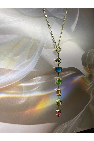 season jewelry Steel Seven Elements Y Necklace Women's Necklace with Colorful Stones