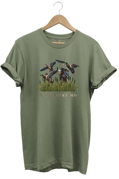 WİDİ Widi Hunting Hunting Duck Hunting Printed 100% βαμβακερό μπλουζάκι με κανονική εφαρμογή Crew Neck Khaki