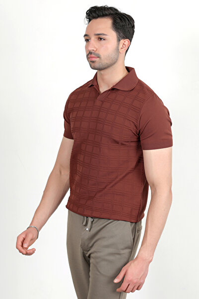 JB John Borners Ανδρικό μπλουζάκι με κοντό μανίκι με λαιμόκοψη Polo καφέ - 2504