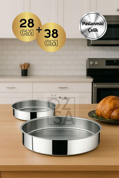 ÖzSa Home Stainless Steel Double Baking Tray Set Baklava Pastry Tray Round Baking Tray Set