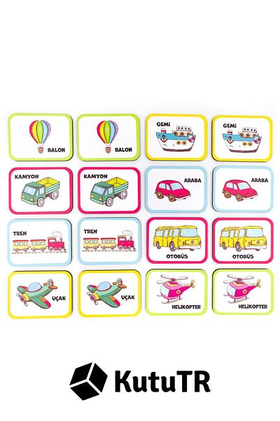 kutuTR Intelligence Card Matching Game 16 Pieces Vehicles Colorful