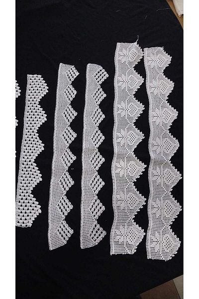 Papatyam Hand Knitted Crochet 2 Pieces (66X10) 2 Pieces (58X7) 2 Pieces (50X8) Lace Set/Handmade Dowry Lace/Flush