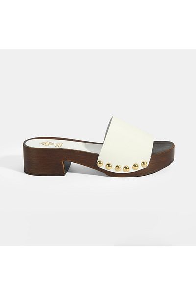 Desa Women's White Studded Detailed Heeled Slippers