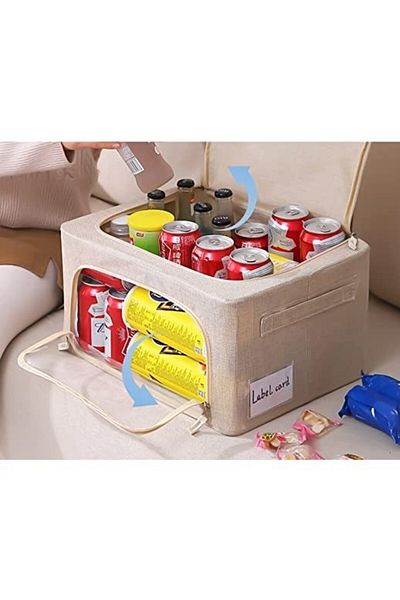 Flippy Storage Box 66 L, Cotton 50x40x33 Cm, Metal Frame, Stable Plastic Base Support, Beige