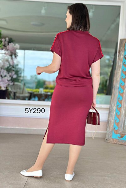 İnce Topuk Striped Modal Fabric Skirt Suit 5Y290