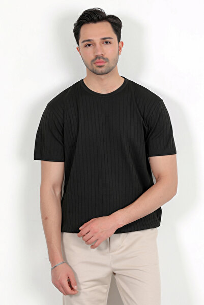 JB John Borners Ανδρικό μπλουζάκι με κοντό μανίκι με λαιμόκοψη μαύρο - 2502