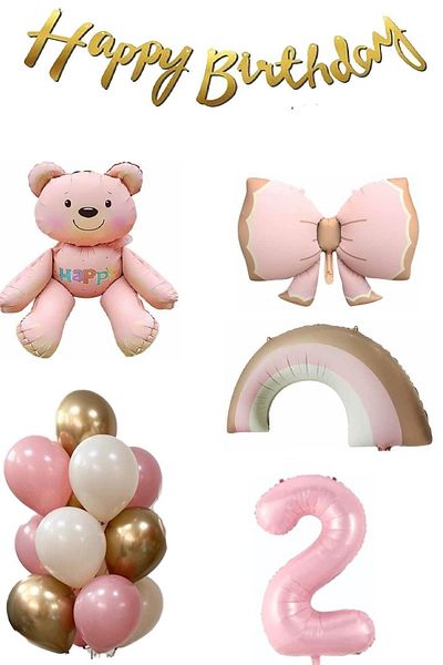 DÜVENCİ TİCARET Teddy Bear Rainbow Themed Baby Girl Concept Birthday Age Set